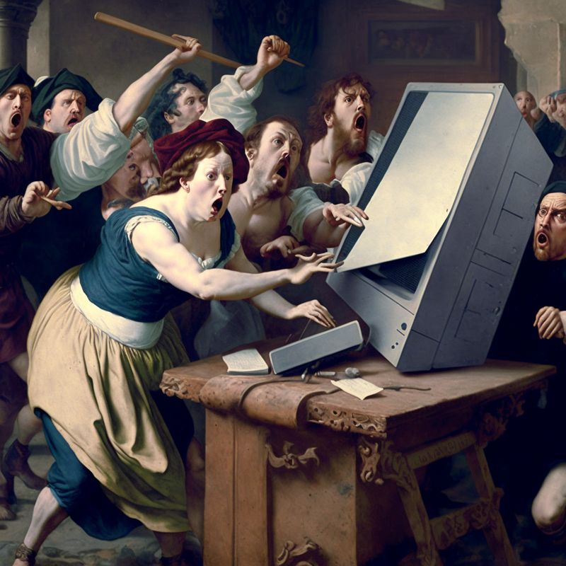 Luddites attacking a machine