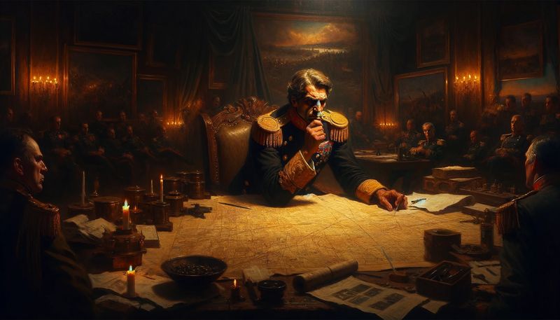 A general looks over a map as he plans a strategy